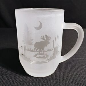 Frosted Etched Glass Mug Moose 20 Oz. Made In France